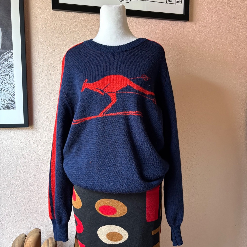Vintage 80s Wool Hysport Australia Skiing Kangaroo Sweater